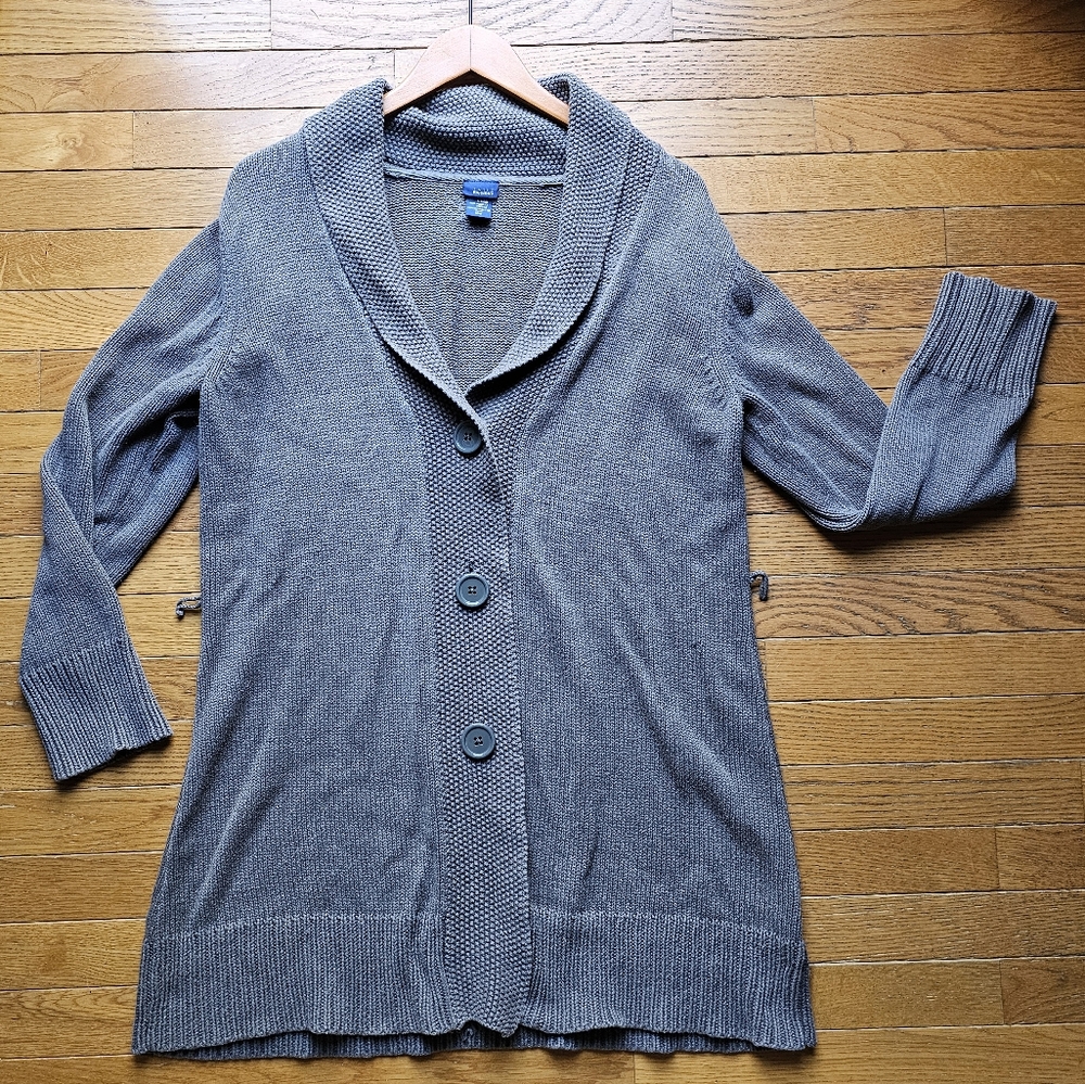 Basic editions large grey long knit jacket